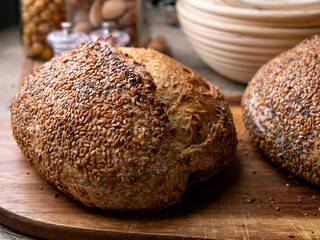 Multigrain multiseed Artisan Sourdough Bread with chia seed and flaxseed.
