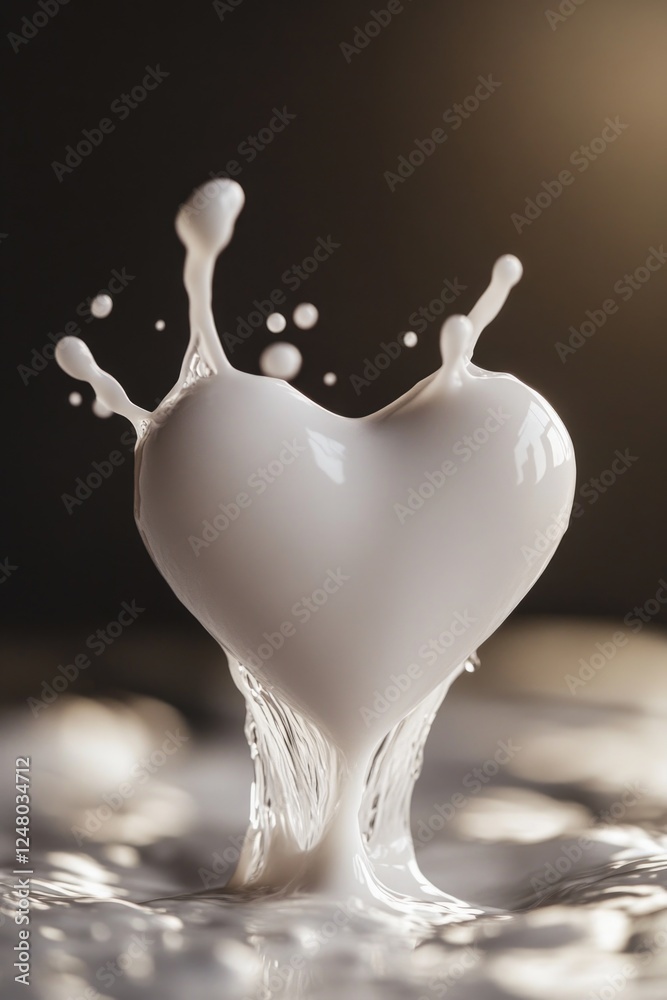 Poster a splash of clear liquid on a table with a heart-shaped formation at the top