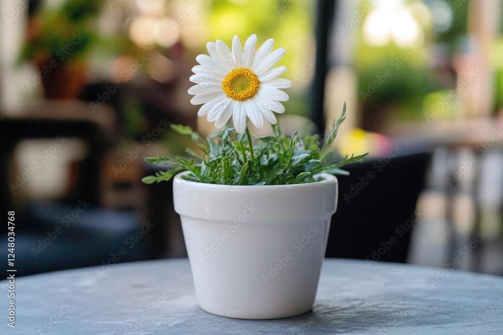 Poster a small white flower pot sits on a table, perfect for decorating or adding a touch of elegance to an