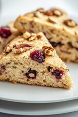 A delicious-looking slice of cake on a plate, perfect for a dessert or snack