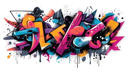 Vibrant Graffiti Inspired Abstract Art with Splattered Patterns and Vivid Colors