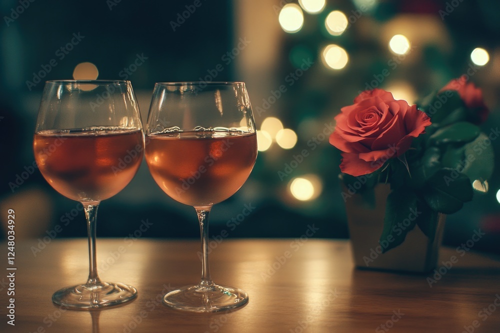 Poster a pair of wine glasses placed on a table, ready for a drink or a toast