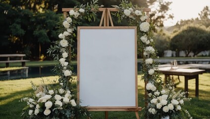 Bohemian Wedding Entrance Featuring Blank Sign and Natural Accents

