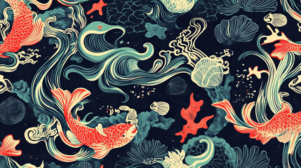 Seamless pattern in marine style. May be used as packing