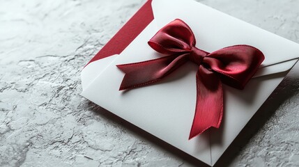 A gift envelope with a red ribbon bow.