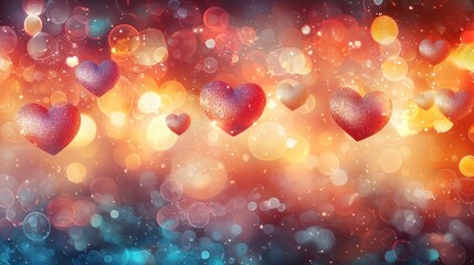 Colorful hearts on a blurred background.