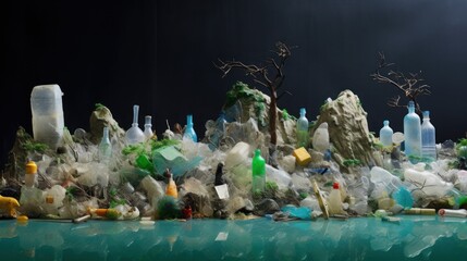 Fototapeta premium Very dirty of Plastic waste dumping site for recycle concept