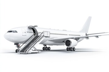 Fototapeta premium A white jetliner sits atop an airport runway, ready for takeoff
