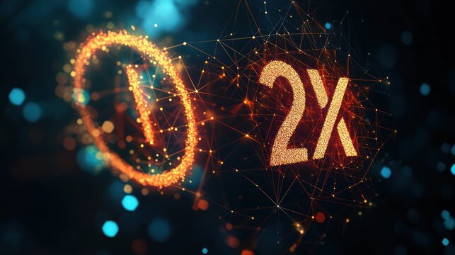 Abstract glowing 2% interest rate with timer.