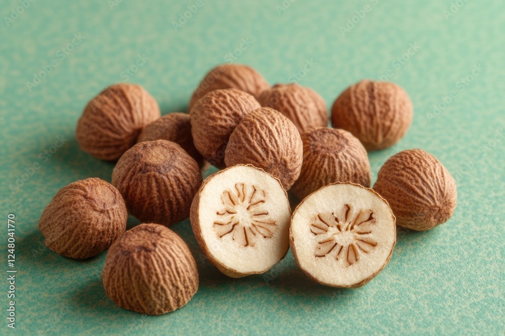Poster A close-up view of various types of nuts sitting on a table, great for use in food-related contexts