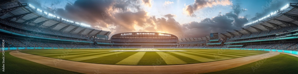 Poster a baseball field with a cloudy sky in the background