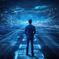 Obraz premium Businessman contemplating future technology.