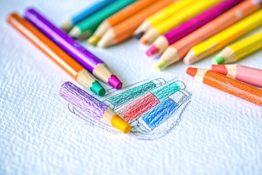 A collection of colored pencils lying side by side, ideal for illustrations, designs, and art projects