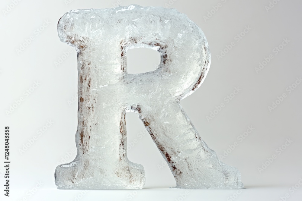 Poster a single frosted letter r on a white background, ideal for use in winter-themed designs and projects