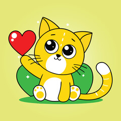 Cute orange cartoon kitten with a happy expression sitting playfully in a fun and colorful vector illustration