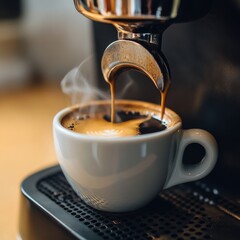 Freshly brewed coffee in a white cup.