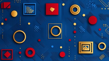 Abstract Geometric Blue Gold Red Pattern Design Background Texture