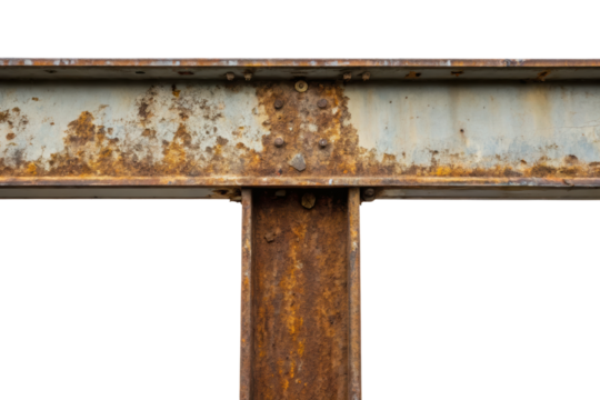 Rusty metal industrial beam isolated with transparent background