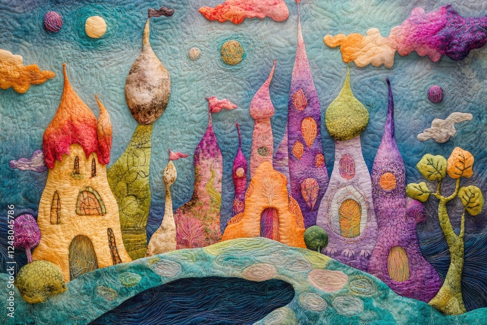 Aufkleber A unique structure made from felt material with castle-like features