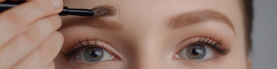 Close-up shot of a woman's eye with a mascara brush, ideal for beauty and cosmetics concepts