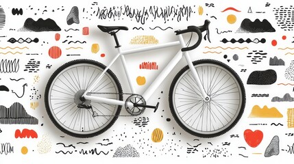 Obraz premium Stylish White Road Bicycle on Doodle Background Urban Cycling Lifestyle Illustration
