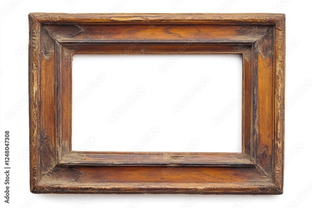 Poster a wooden picture frame with a simple and elegant design on a white background, perfect for displayin
