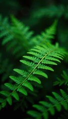 Fototapeta premium Dark green fern fronds on a bushy plant in rainforest, bushy, leafy, vegetation