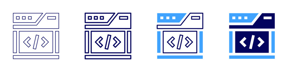 Back-end development icon in 4 different styles. Thin Line, Line, Bold Line, Duotone. Duotone style. Editable stroke