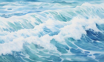 Obraz premium waves calm caribbean water ocean watercolor, Generative AI