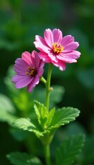 Obraz premium Dainty dianthus blooms on a lush green stem amidst garden foliage, stem, green