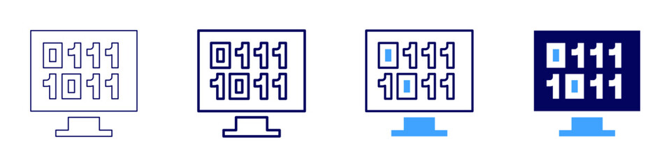 Data development icon in 4 different styles. Thin Line, Line, Bold Line, Duotone. Duotone style. Editable stroke