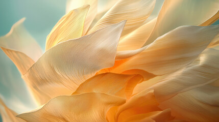 Obraz premium close up of delicate flower petals in soft orange and cream hues, showcasing intricate textures and gentle curves
