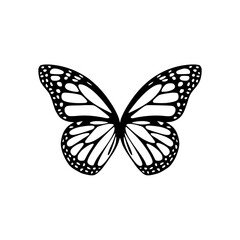 Obraz premium Black and White Butterfly Silhouette Illustration, A detailed black and white butterfly silhouette with symmetrical wings, designed in a minimalist and artistic style on a light background. 