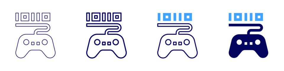 Mobile game development icon in 4 different styles. Thin Line, Line, Bold Line, Duotone. Duotone style. Editable stroke