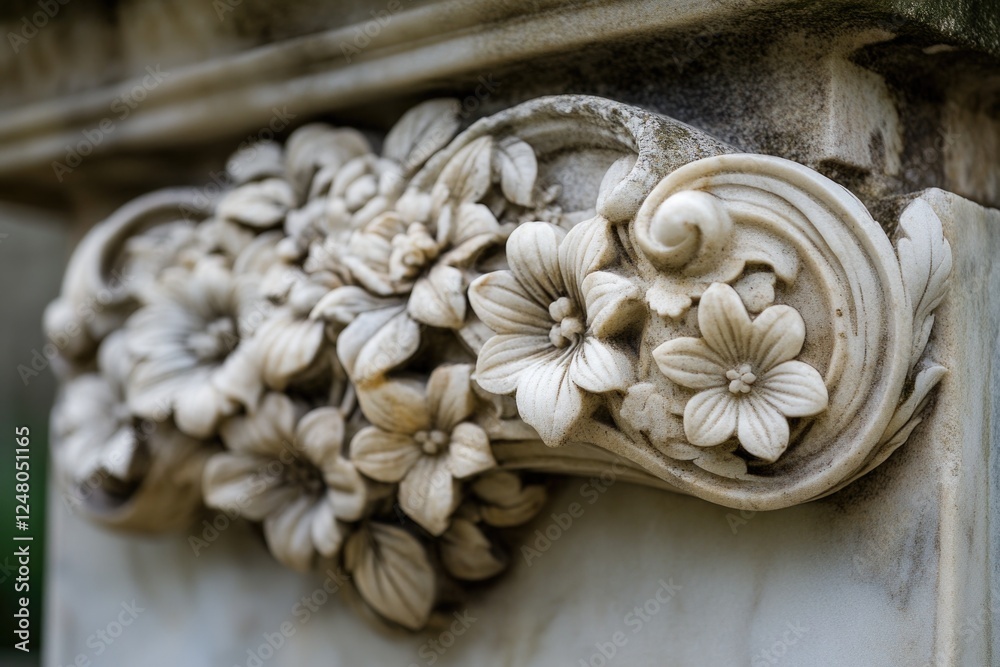 Poster a detailed view of a decorative item on a building, suitable for architectural or design purposes