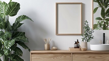 Fototapeta premium Modern Minimalist Bathroom Interior Design: A Calming and Relaxing Space with Natural Elements