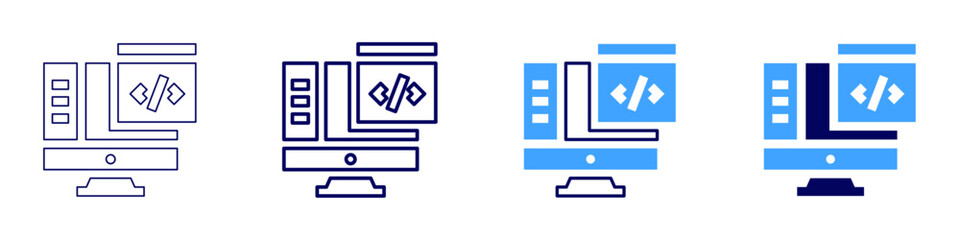 Project management development icon in 4 different styles. Thin Line, Line, Bold Line, Duotone. Duotone style. Editable stroke