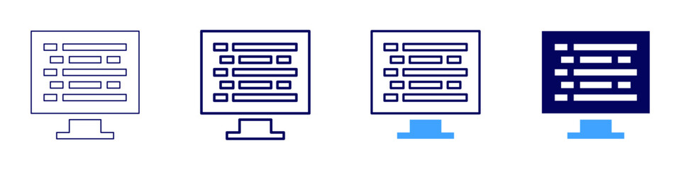 Web development icon in 4 different styles. Thin Line, Line, Bold Line, Duotone. Duotone style. Editable stroke