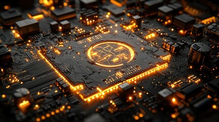 Fototapeta premium Illuminated CPU on Circuit Board (5)