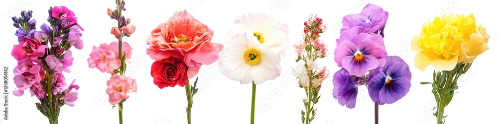 Poster A line of variously colored blooms, ideal for use in illustrations or designs where floral patterns are needed