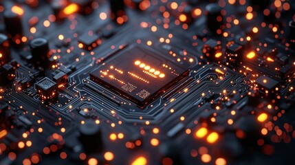 Illuminated CPU on Circuit Board, Data Processing (1)