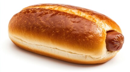 A hot dog served in a bun on a clean white surface
