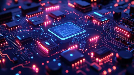 Obraz premium Illuminated CPU on Circuit Board, Tech Background (2)