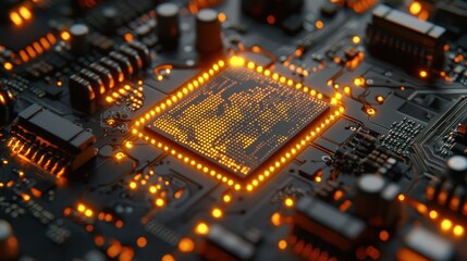 Illuminated CPU on Circuit Board, Tech Background (4)