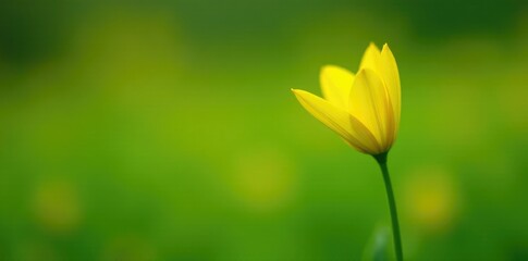 Obraz premium Small yellow petals unfolding from green stem, field life, nature