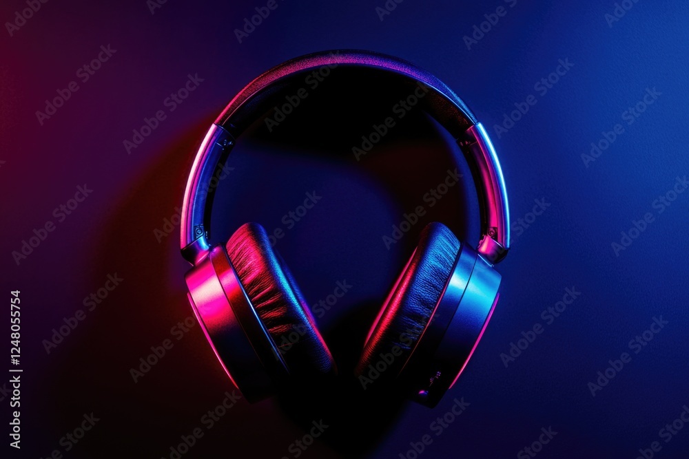 Poster a close-up view of a pair of headphones stuck to a wall, suitable for use in interior design or tech