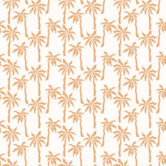Summer tropical seamless pattern with palm trees. Hand drawn minimal art background. Surface cover design. Fabric textile print.