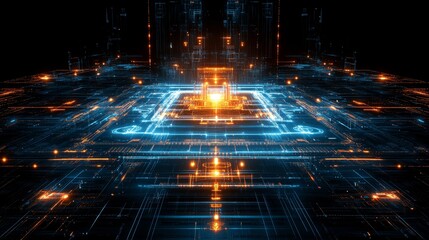 Fototapeta premium Abstract Digital Network Futuristic Technology Background Data Stream Glowing Lines Circuit Board