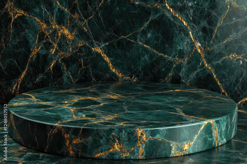 Poster a decorative table with a green marble surface and a circular base