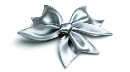 Fototapeta premium A close-up shot of a shiny silver bow on a clean white surface, perfect for decorative or packaging uses